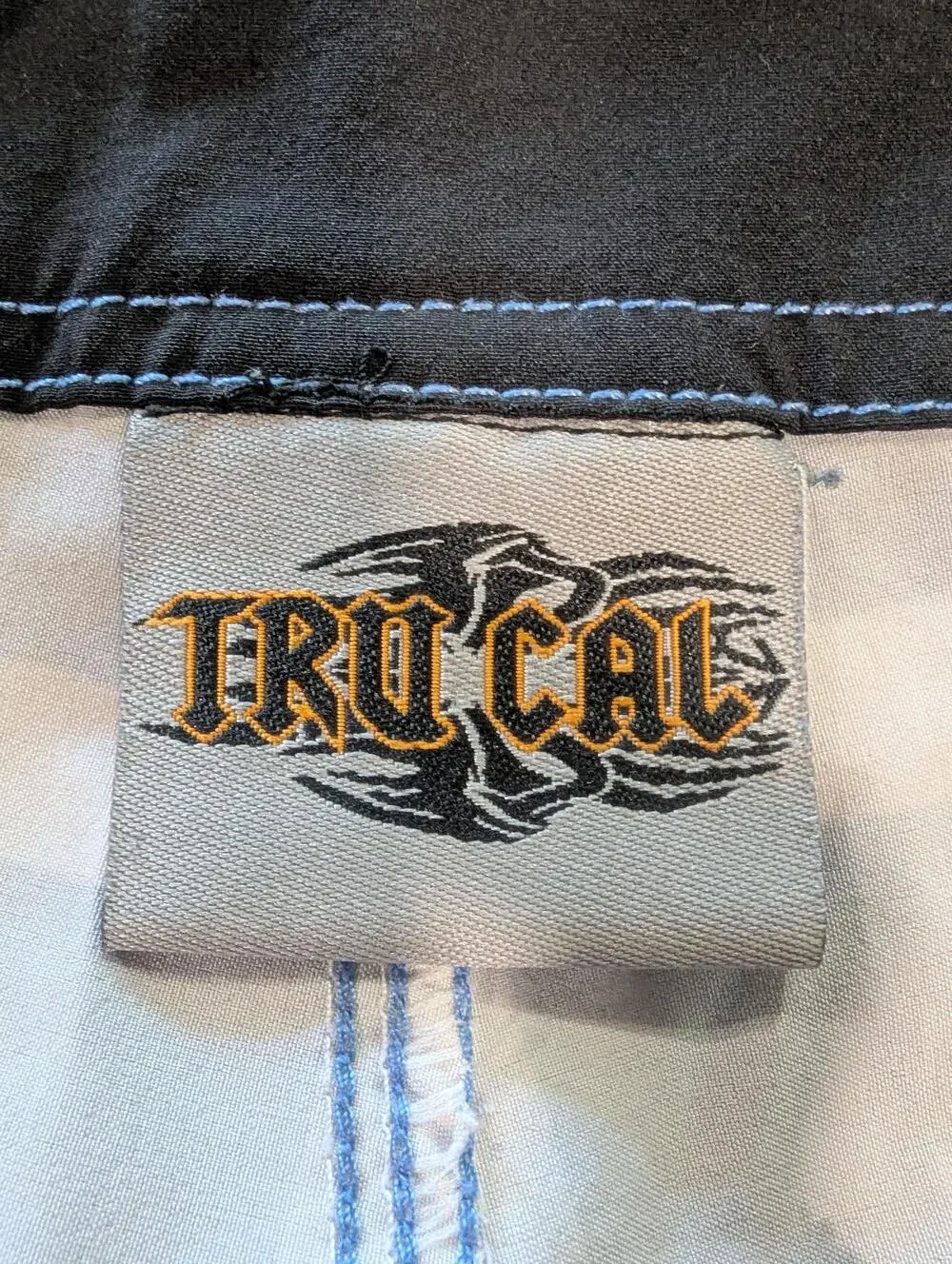 TRU CAL Shorts Mens 34 Blue Plaid Board Swim Trunks Drawstring Stretch Pocket